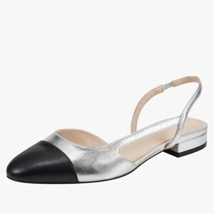 Marc Fisher Silver and Black Women's Slingback Flats